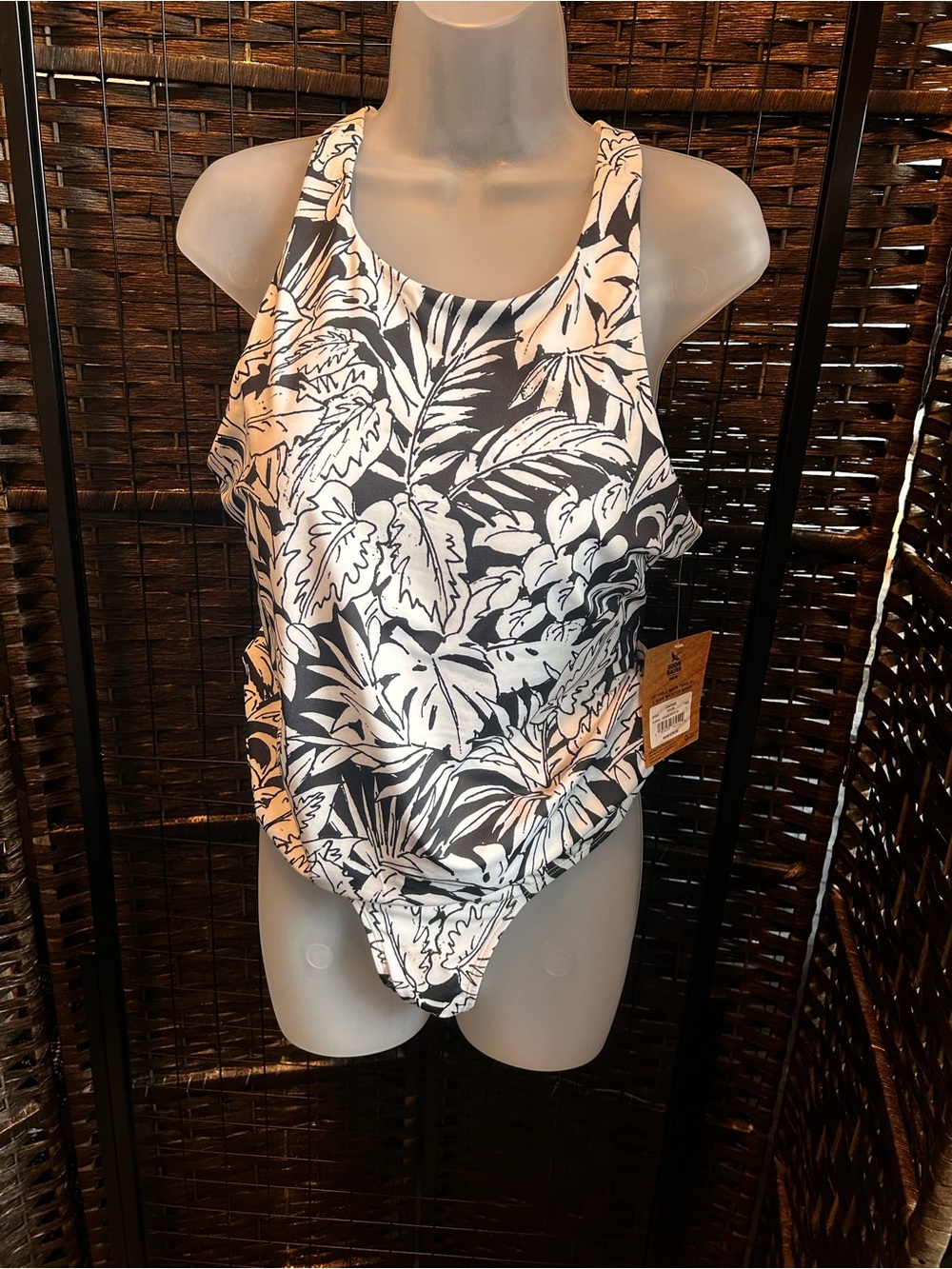 Eddie Bauer Black & White Tropical high waisted tankini  NWT size Large